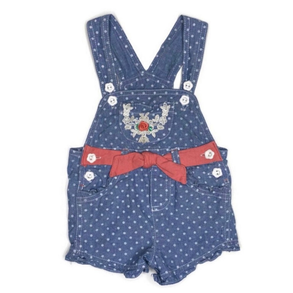 Polka Dot Chambray Shorts Overalls